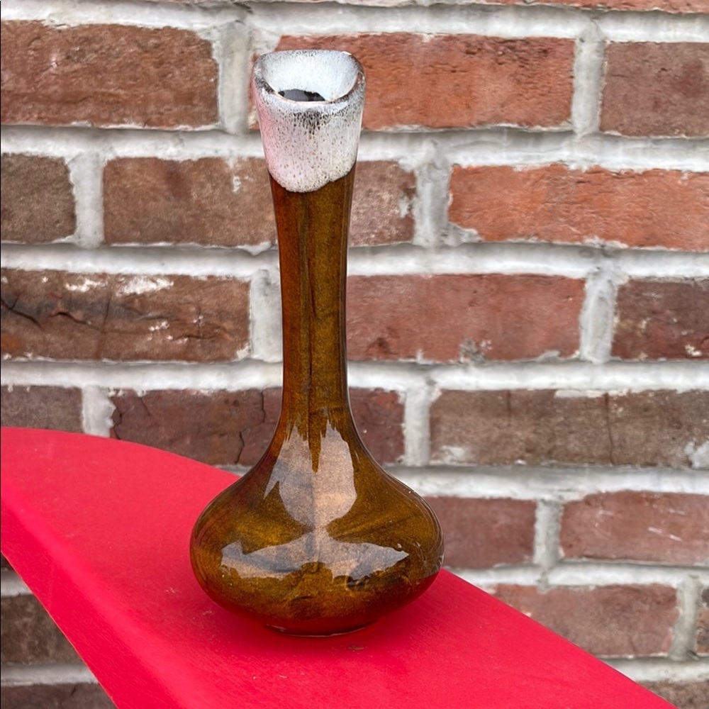 Anna Van Briggle Bud Vase‎ Mini Brown Drip MCM Mid Century Art Pottery Colorado